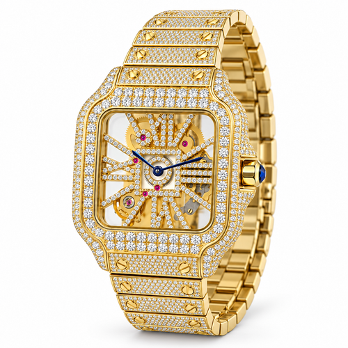 XAVEN Imperial – 18K vergoldete Iced-Out-Uhr mit Moissanit-Pavé, Ansicht 1