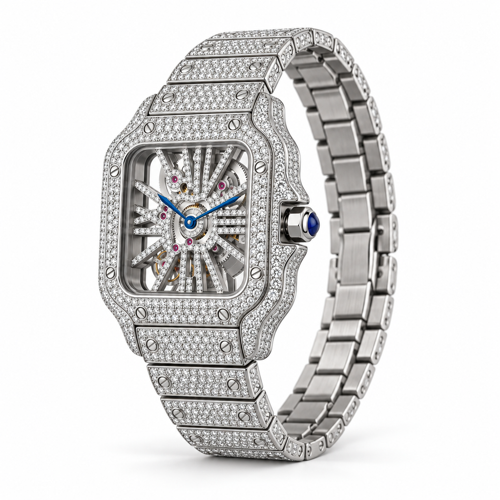 XAVEN Eclipse – vollständig mit Moissanit pavé-besetzte Statement-Uhr aus Edelstahl, Ansicht 1