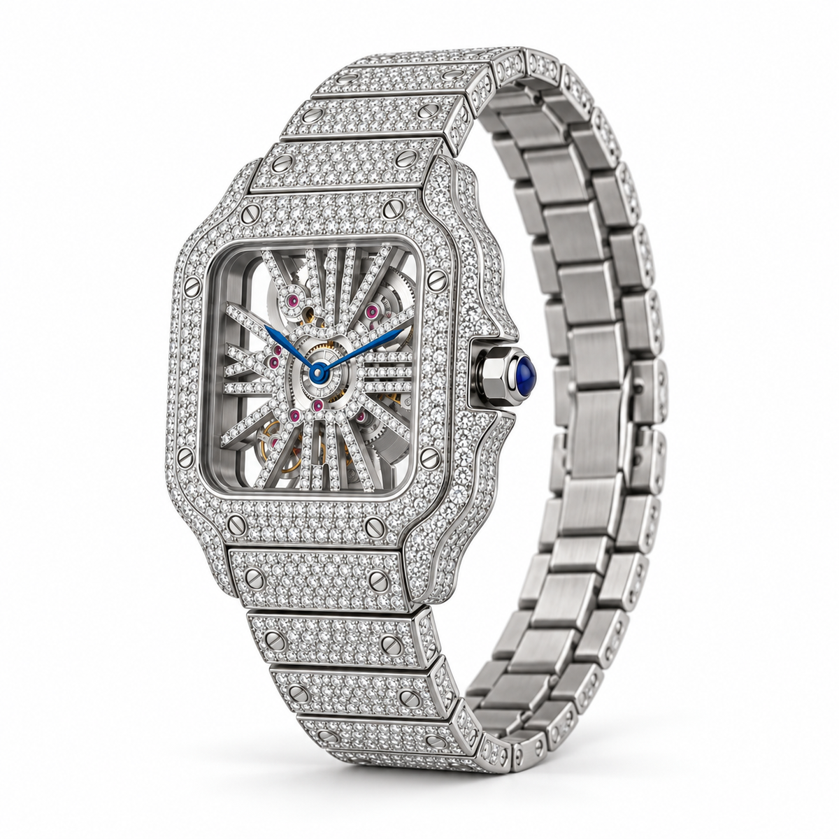 XAVEN Eclipse – vollständig mit Moissanit pavé-besetzte Statement-Uhr aus Edelstahl, Ansicht 1