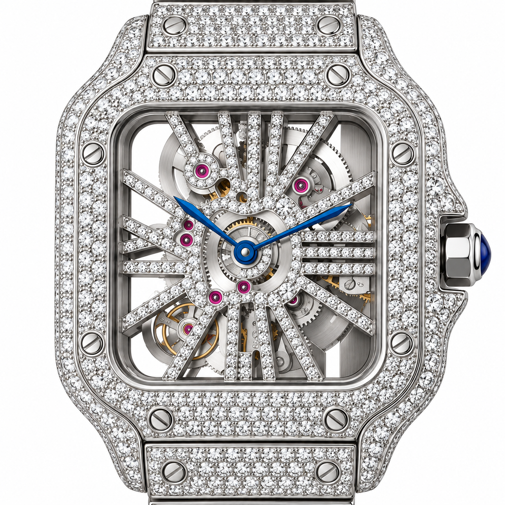 XAVEN Eclipse – vollständig mit Moissanit pavé-besetzte Statement-Uhr aus Edelstahl, Ansicht 3