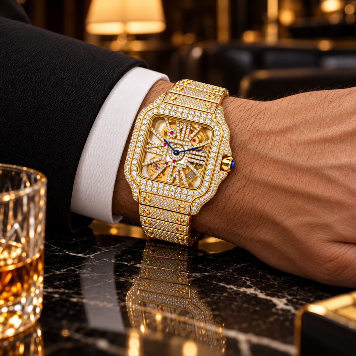 XAVEN Imperial – 18K vergoldete Iced-Out-Uhr mit Moissanit-Pavé, Ansicht 4