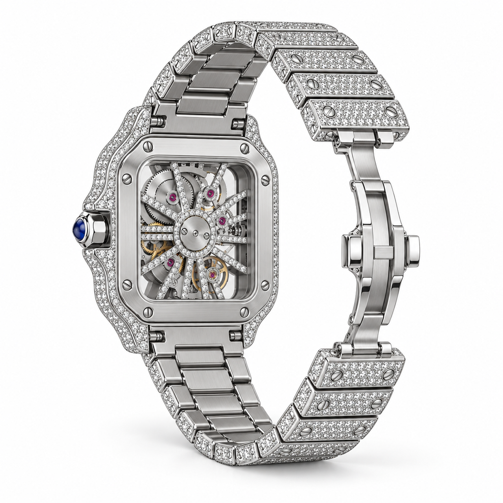 XAVEN Eclipse – vollständig mit Moissanit pavé-besetzte Statement-Uhr aus Edelstahl, Ansicht 4
