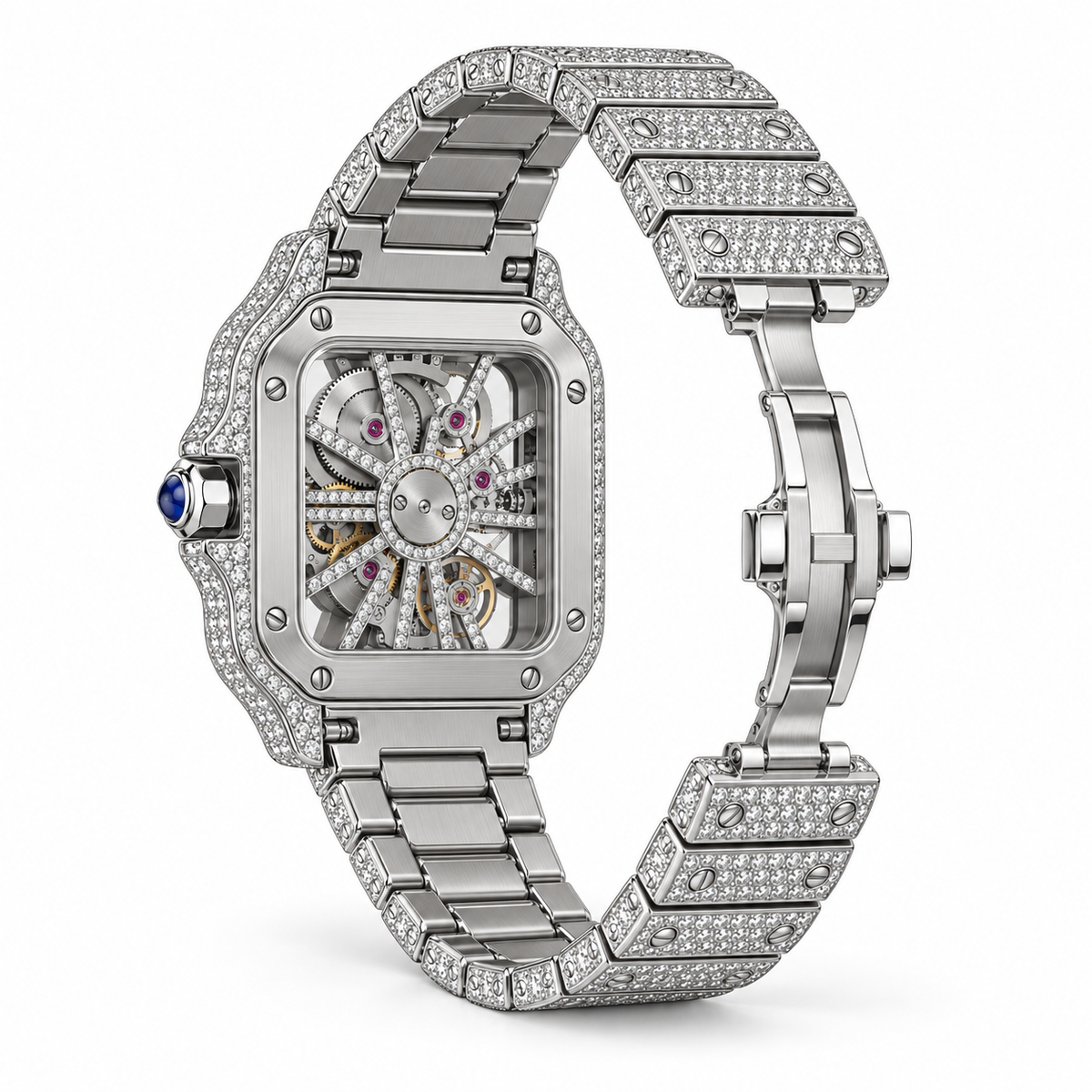XAVEN Eclipse – vollständig mit Moissanit pavé-besetzte Statement-Uhr aus Edelstahl, Ansicht 4